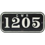 GWR cast iron cabside numberplate GWR 1205 ex Alexandra (Newport & South Wales) Dock and Railways