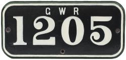 GWR cast iron cabside numberplate GWR 1205 ex Alexandra (Newport & South Wales) Dock and Railways