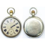 Barry Railway nickel cased pocket watch by Rotherhams. The brass English lever movement is marked