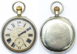 Barry Railway nickel cased pocket watch by Rotherhams. The brass English lever movement is marked