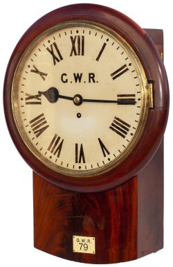 Great Western Railway 12 inch mahogany cased drop dial fusee railway clock with a very early fusee