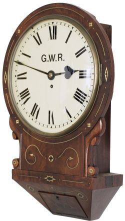 Great Western Railway 12 inch dial Rosewood cased fusee drop dial clock circa 1850. The quality