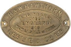 Worksplate R&W HAWTHORN LESLIE & CO LTD ENGINEERS NEWCASTLE-ON-TYNE 3163 1919 ex Standard Gauge 0-