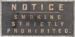 Midland Railway sign NOTICE SMOKING STRICTLY PROHIBITED. Wood with cast iron letters measures 37.5in