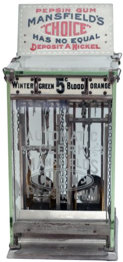 American chewing gum dispensing machine with fully visible works, edged glazing marked Automatic