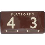 BR(W) FF enamel railway sign PLATFORMS 4 & 3 with left and right facing arrows measuring 36in x