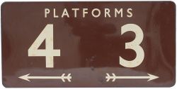 BR(W) FF enamel railway sign PLATFORMS 4 & 3 with left and right facing arrows measuring 36in x