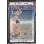 Poster L.& N.W.R WORTHING by Carlton Studio. Double Royal 25in x 40in. Framed and glazed to conserve