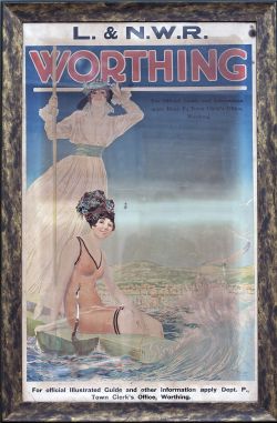 Poster L.& N.W.R WORTHING by Carlton Studio. Double Royal 25in x 40in. Framed and glazed to conserve