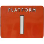 BR(NE) FF enamel railway sign PLATFORM 1 with black edged letters measuring 24in x 18in. In very