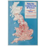Motoring bus tinplate sign TAKE THE COACH ROADS OF BRITAIN WITH NATIONAL EXPRESS. A map of