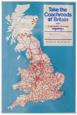 Motoring bus tinplate sign TAKE THE COACH ROADS OF BRITAIN WITH NATIONAL EXPRESS. A map of