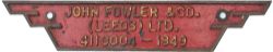 Worksplate JOHN FOWLER & CO (LEEDS) LTD 4110004 1949 ex Standard Gauge 0-4-0 D 411 Class supplied to