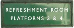 BR(S) enamel railway sign REFRESHMENT ROOM PLATFORMS 3 & 4. In very good condition with a couple