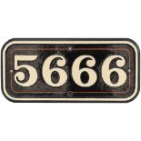 GWR cast iron cabside numberplate 5666 ex Collett 0-6-2 T built at Swindon in 1926. Allocated to 88D