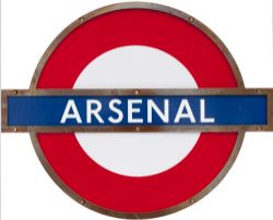 London Transport Underground enamel target/bullseye sign ARSENAL with original bronze frame. In