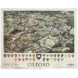 Poster BR(W) OXFORD by Fred Taylor, view of all the colleges and Coats Of Arms. Quad Royal 50in x