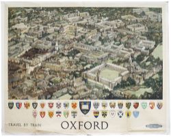 Poster BR(W) OXFORD by Fred Taylor, view of all the colleges and Coats Of Arms. Quad Royal 50in x