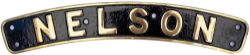 Nameplate NELSON ex LMS Stanier Jubilee 4-6-0 built at Derby in 1935 and numbered 5664 and later