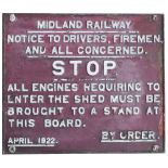 Midland Railway cast iron sign MIDLAND RAILWAY NOTICE TO DRIVERS, FIREMAN AND ALL CONCERNED. STOP.