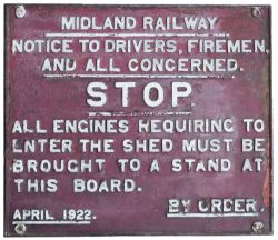 Midland Railway cast iron sign MIDLAND RAILWAY NOTICE TO DRIVERS, FIREMAN AND ALL CONCERNED. STOP.
