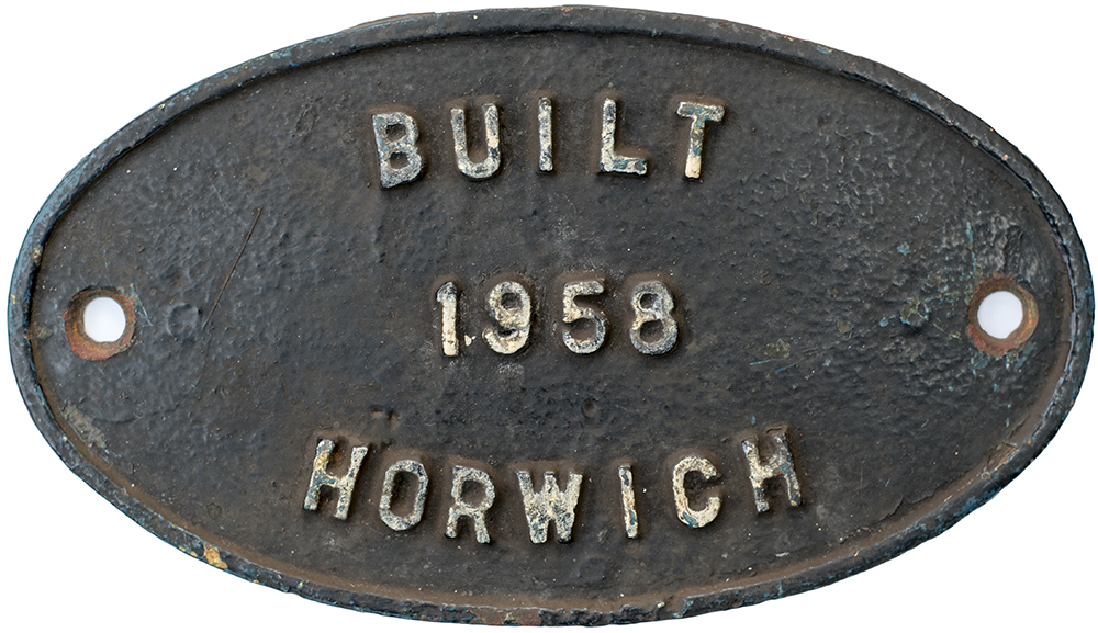 Worksplate BUILT HORWICH 1958 ex BR Diesel 08 originally numbered D3599 and later 08484 and named