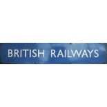 BR(SC) enamel poster board heading BRITISH RAILWAYS. Measures 29in x 5.75in and is in excellent