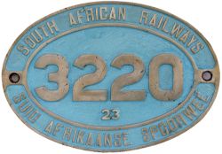 South African Railways aluminium cabside numberplate 3220 23 ex 4-8-2 built by Henschel and Son of