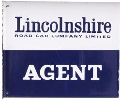 Bus motoring enamel LINCOLNSHIRE ROAD CAR COMPANY LIMITED AGENT, double sided with wall mounting