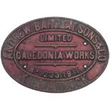 Worksplate ANDREW BARCLAY SONS & CO LIMITED CALEDONIA WORKS KILMARNOCK no 1233 1931 ex 0-6-0 ST