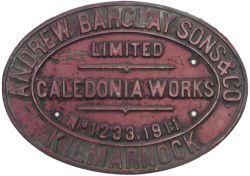 Worksplate ANDREW BARCLAY SONS & CO LIMITED CALEDONIA WORKS KILMARNOCK no 1233 1931 ex 0-6-0 ST