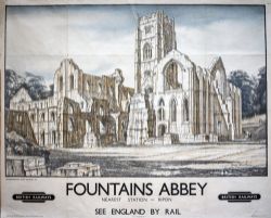 Poster BR(NE) FOUNTAINS ABBEY NEAREST STATION RIPON by Henry Rushbury R.A. Quad Royal 50in x 40in.