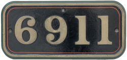 GWR brass cabside numberplate 6911 ex Holker Hall. See previous Lot for details. Face restored.