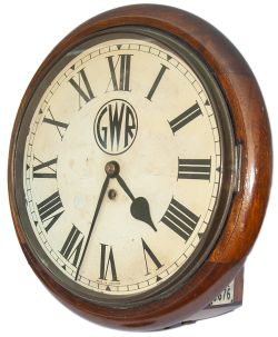 Great Western Railway 12 inch mahogany cased fusee railway clock with a rectangular plated wire