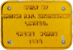 Worksplate BUILT BY BRITISH RAIL ENGINEERING LIMITED CREWE WORKS 1984 ex BR Diesel Class 56 56130