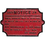 Somerset & Dorset Joint Railway cast iron FIRE BUCKETS notice. Nicely restored 15.5in x 9.75in.