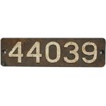 Smokebox numberplate 44039 ex Fowler 4F 0-6-0 built at Derby in 1925. Allocations included