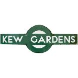 Southern Railway enamel target station sign KEW GARDENS from the former London & South Western