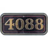 GWR brass cabside numberplate 4088 ex Dartmouth Castle. In nicely restored condition. See previous