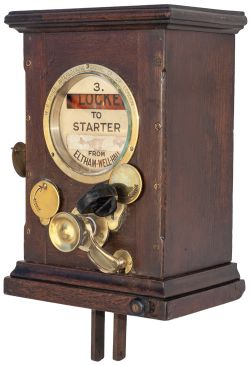 LSWR mahogany cased Sykes Lock and Block signal box instrument, dial marked 3 TO STARTER FROM