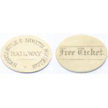 NEWCASTLE & NORTH SHIELDS RAILWAY FREE TICKET measuring 1.5in x 1in. In excellent condition, circa