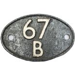 Shedplate 67B Hurlford 1950-1966 with sub sheds of Beith and Muirkirk to 1964. Face restored, rear