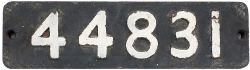 Smokebox numberplate 44831 ex Stanier Class 5 4-6-0 built at Crewe in 1944 and numbered 4831 then