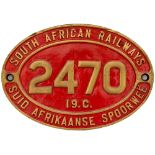 South African Railways brass cabside numberplate 2470 19C ex 4-8-2 built by the North British