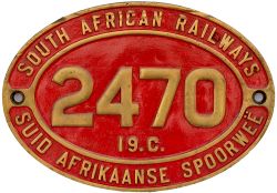 South African Railways brass cabside numberplate 2470 19C ex 4-8-2 built by the North British
