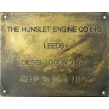 Worksplate THE HUNSLET ENGINE CO.LTD LEEDS Silksworth colliery Sunderland ex Hetton colliery