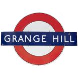 London Transport Underground enamel target/bullseye sign GRANGE HILL measuring 60in x 40.5in.