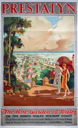 Poster LMS PRESTATYN THE ROSE GARDEN OF WALES by McCorquodale Studio. Double Royal 25in x 40in. In