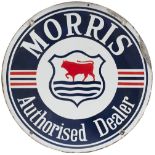 Motoring enamel sign MORRIS AUTHORISED DEALER. In very good condition with minor edge chipping.