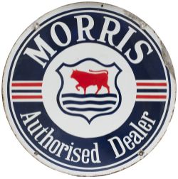 Motoring enamel sign MORRIS AUTHORISED DEALER. In very good condition with minor edge chipping.